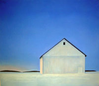 White Barn at Twilight with Snow